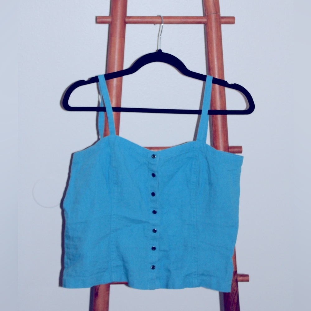 Blue, Everlane, Button Up, Crop Top.